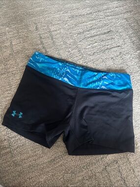 Under Armour Black Bike Shorts with Blue Patterned Waistband
